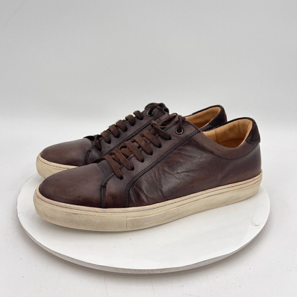 Suitsupply Men Size 8 Dark Brown Leather White Sole Lace Up Low Top Shoes